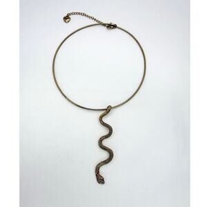 Vintage Y2K Betsey Johnson Snake Choker Necklace Gold Tone Rhinestone Heart Tag